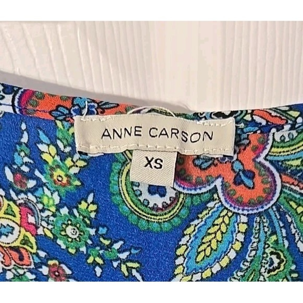 Anne Carson Womans Short‎ Sleeve Size XS Paisley Florial Design Blue, Multicolor - Picture 3 of 6
